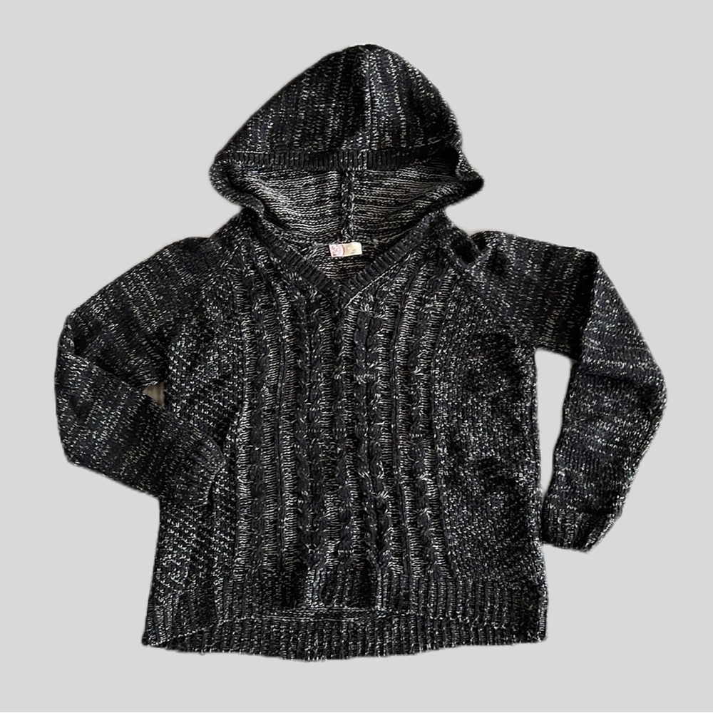 SO Brand Cable Knit Hooded Sweater - Heathered Black - size L